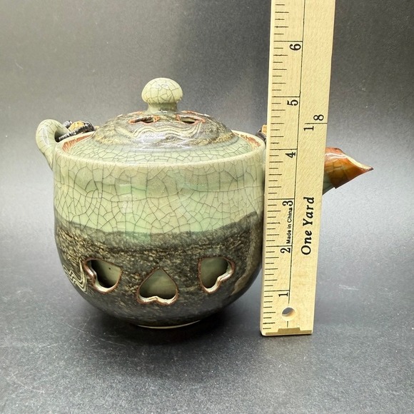 VTG Otagiri SomaWare Somayaki MCM Japan Tea Pot Set Green 6 Cups Golden Horse - Picture 12 of 16